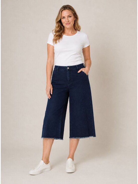 Ava & Viv Denim - Ava & Viv Wide Leg Cropped Jeans Plus Size Raw Hem Dark Wash Denim 22